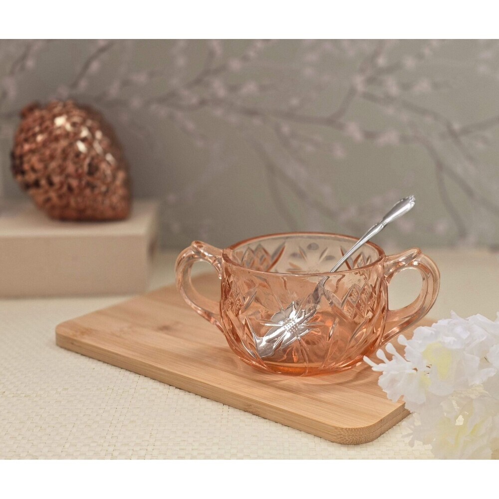 Sugar Bowl - Pink Depression Glass - Beautiful Antique - Vintage Kitchen Design